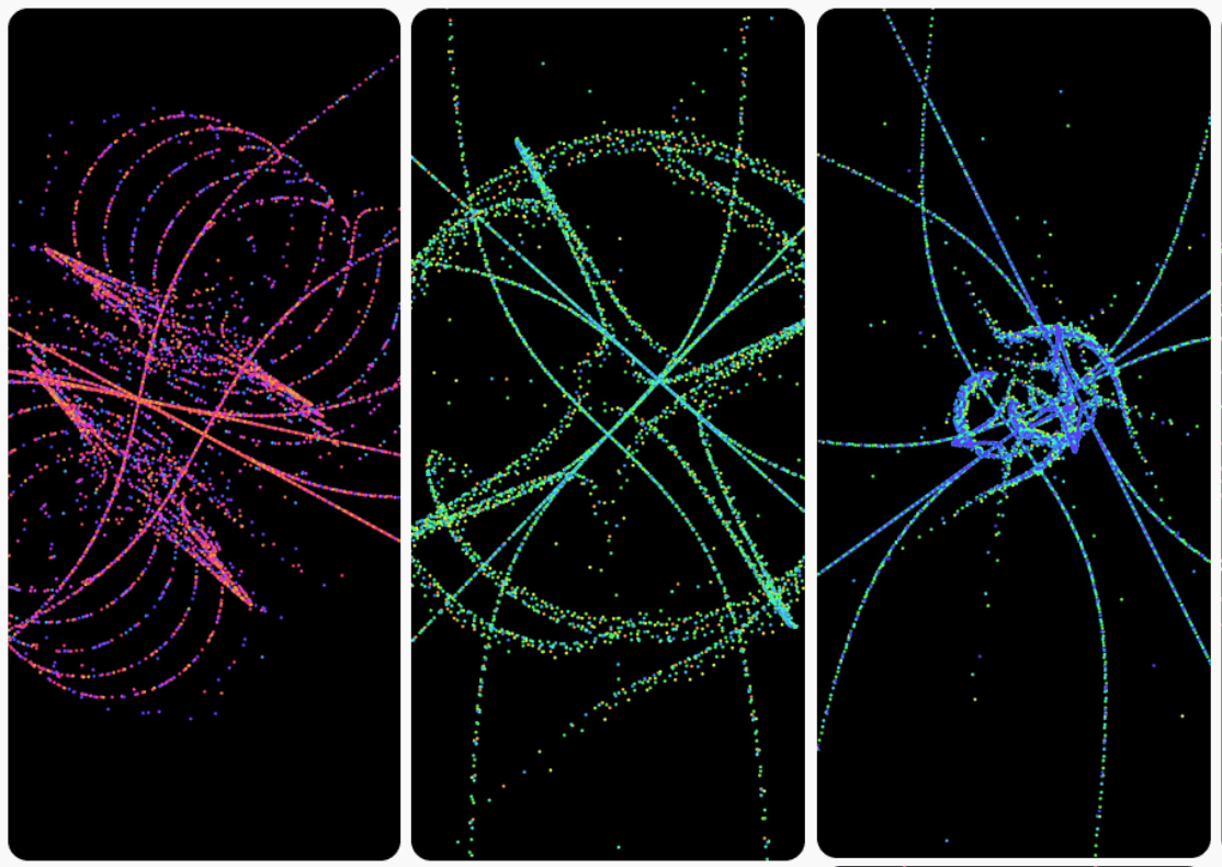 Three phones side by side, each running a different track&rsquo;s visual.