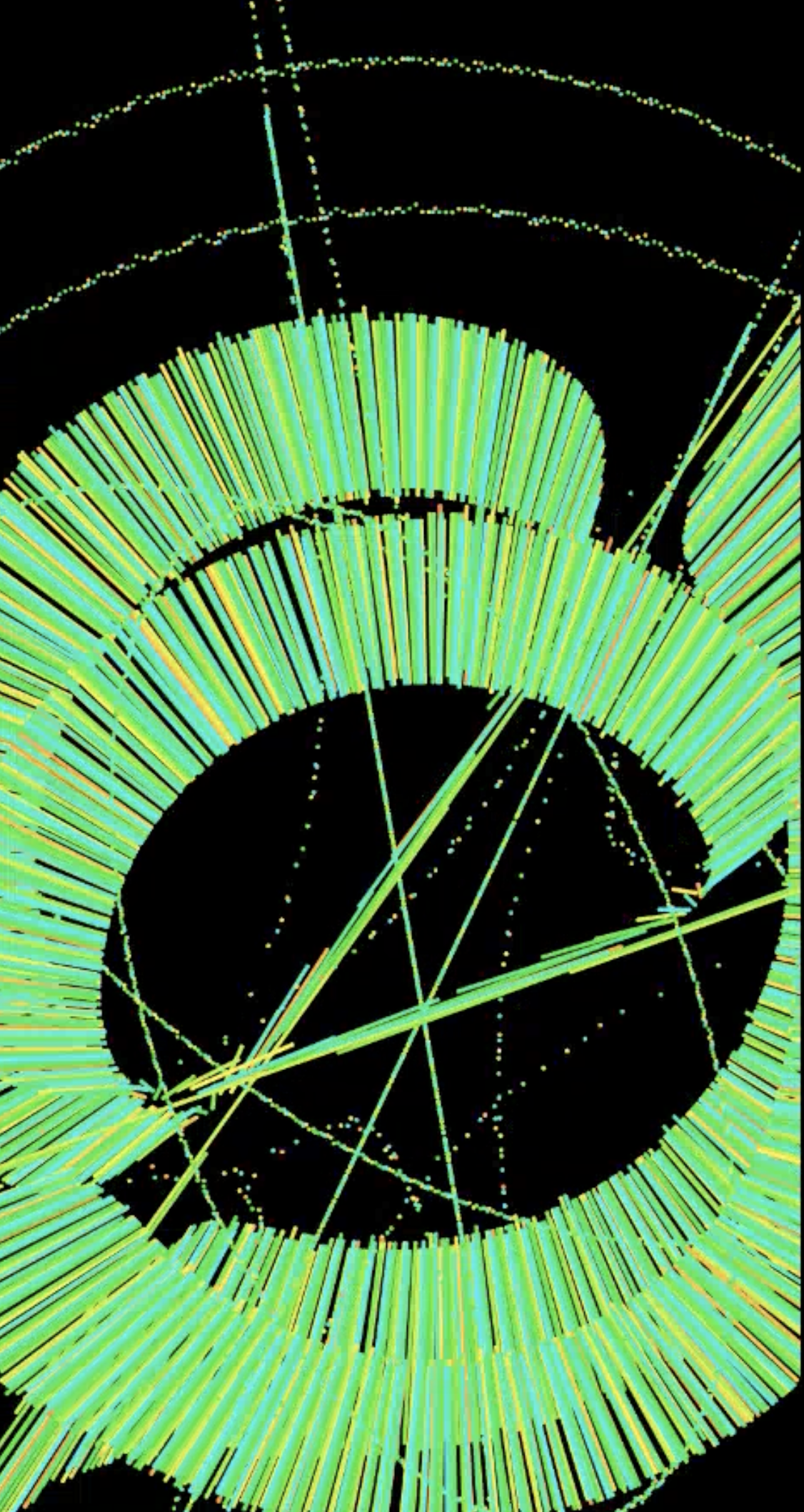 A green visual, dense strokes closing into a loop.