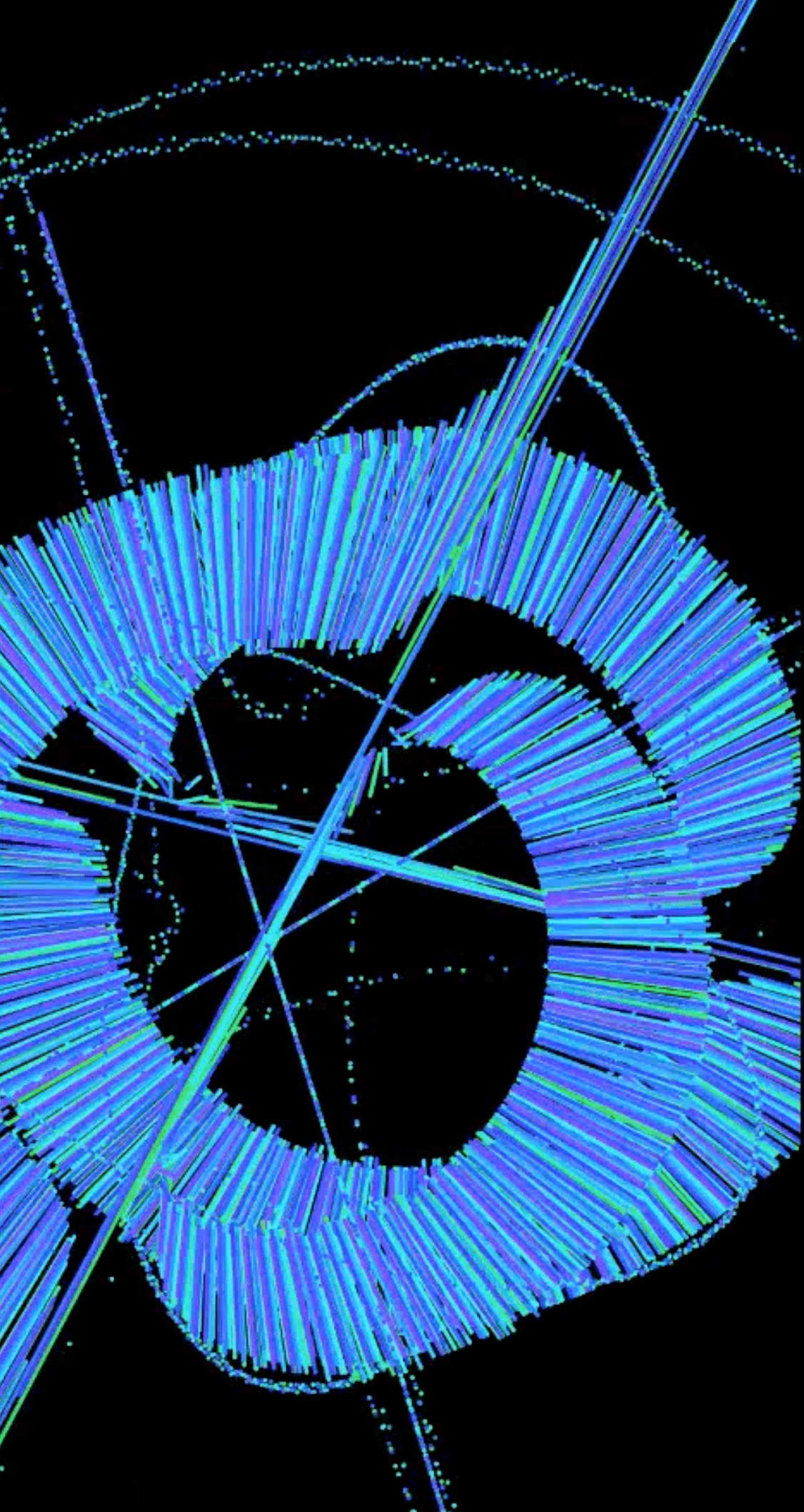 A blue visual, one ring opening around a dark centre.