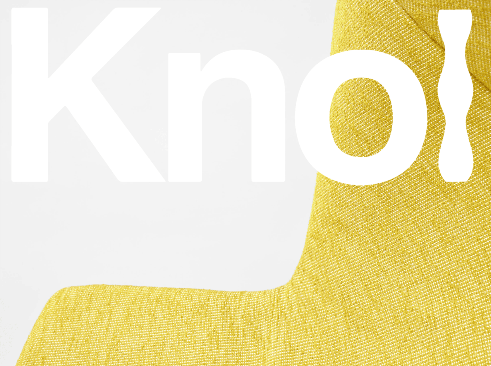 The Knoll wordmark, its two Ls filled with a tapestry pattern, on yellow.