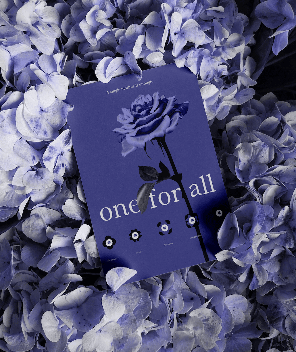 A poster of hydrangeas under the campaign type.
