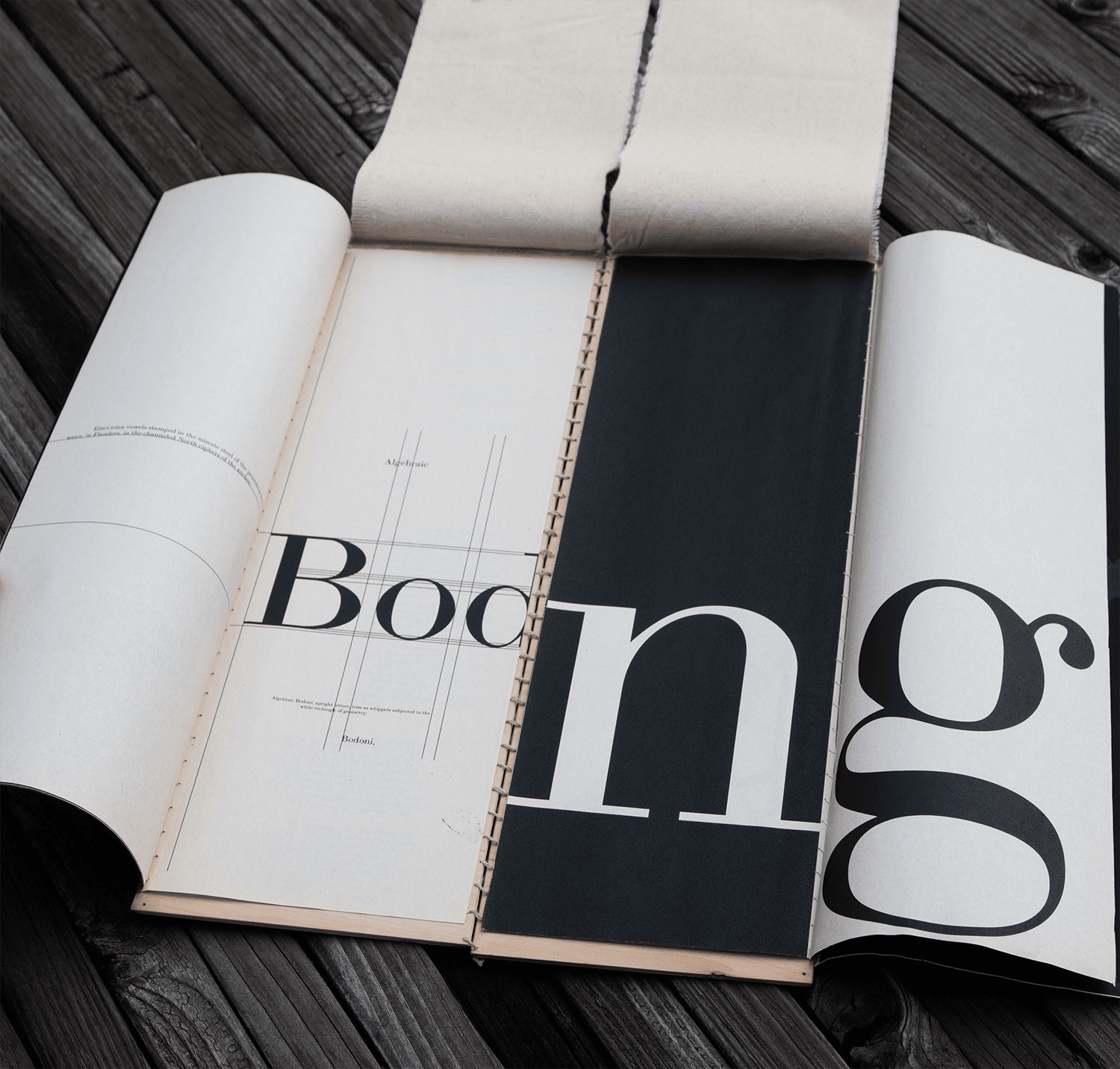 A spread of the book, type running across the gutter.