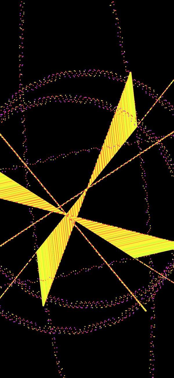 A generated poster, yellow blades meeting at a point.