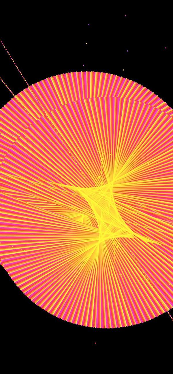 A generated poster, an orange sun of radiating lines.