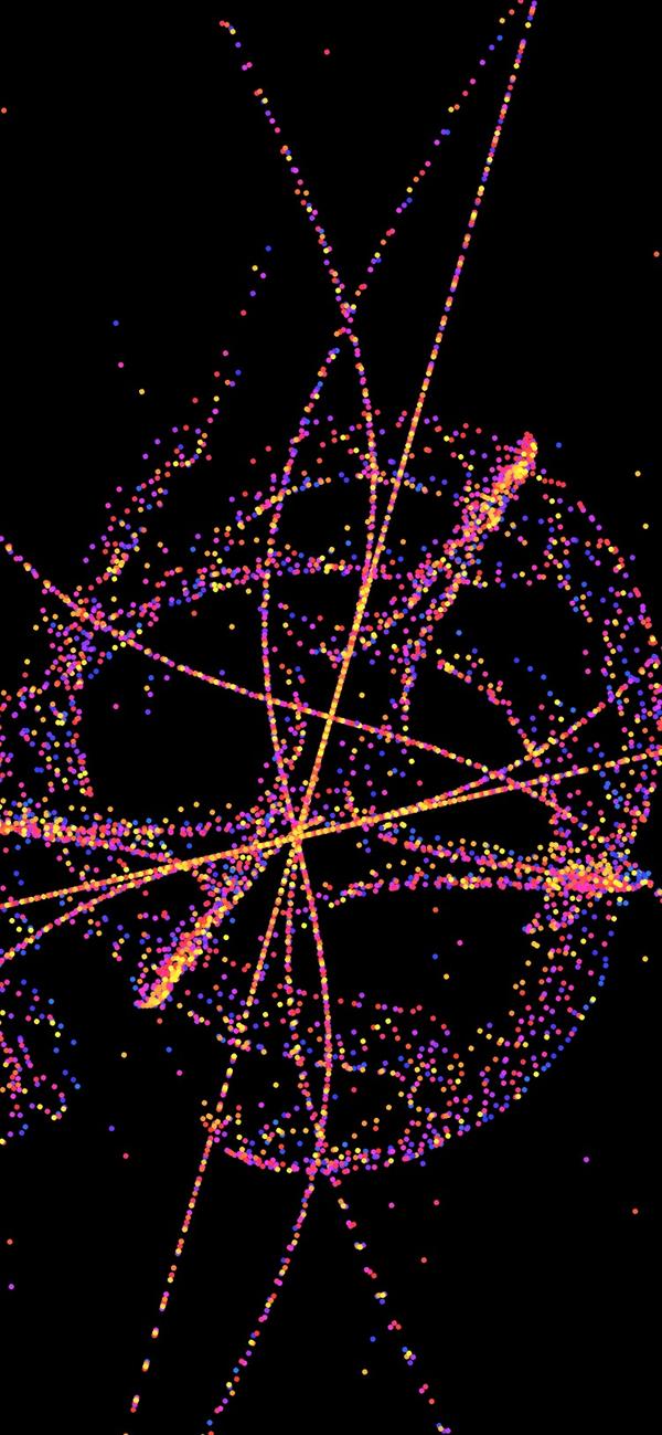 A generated poster, pink points scattered along their orbits.